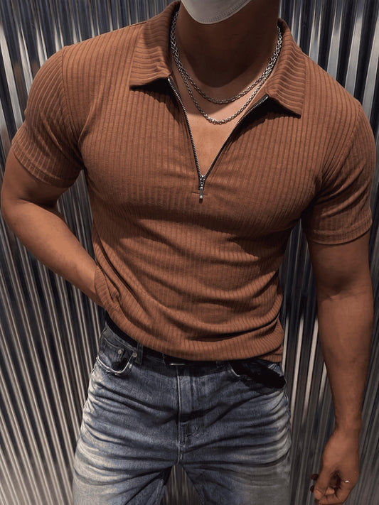 Luuk Erkek Slim Fit Fermuarlı Polo Yaka Fitilli T-Shirt