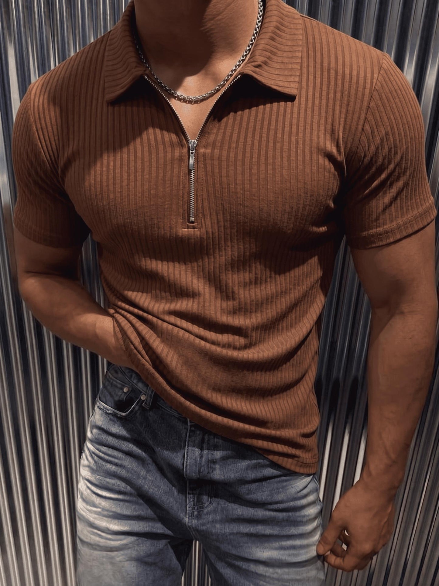 Luuk Erkek Slim Fit Fermuarlı Polo Yaka Fitilli T-Shirt