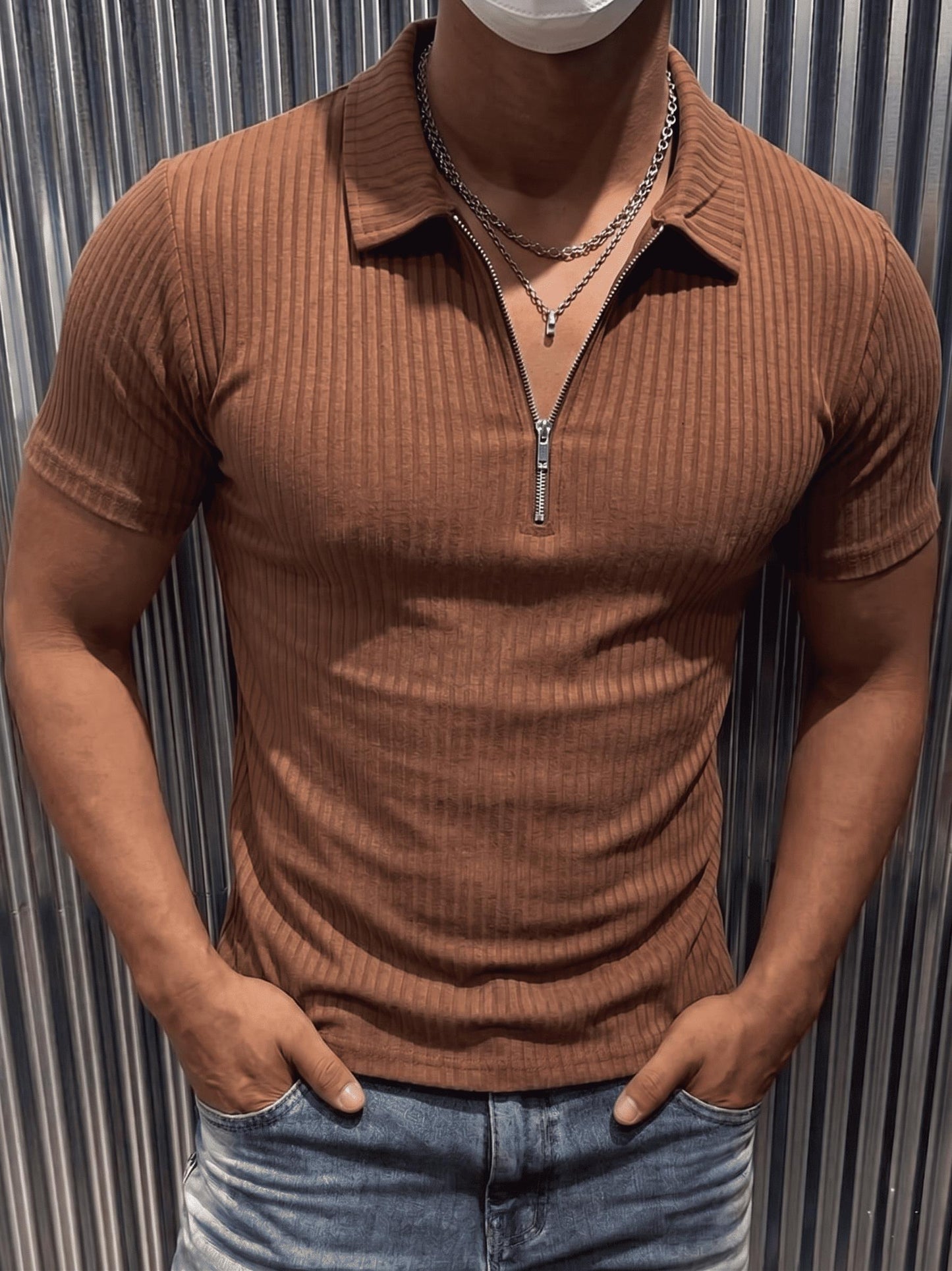 Luuk Erkek Slim Fit Fermuarlı Polo Yaka Fitilli T-Shirt