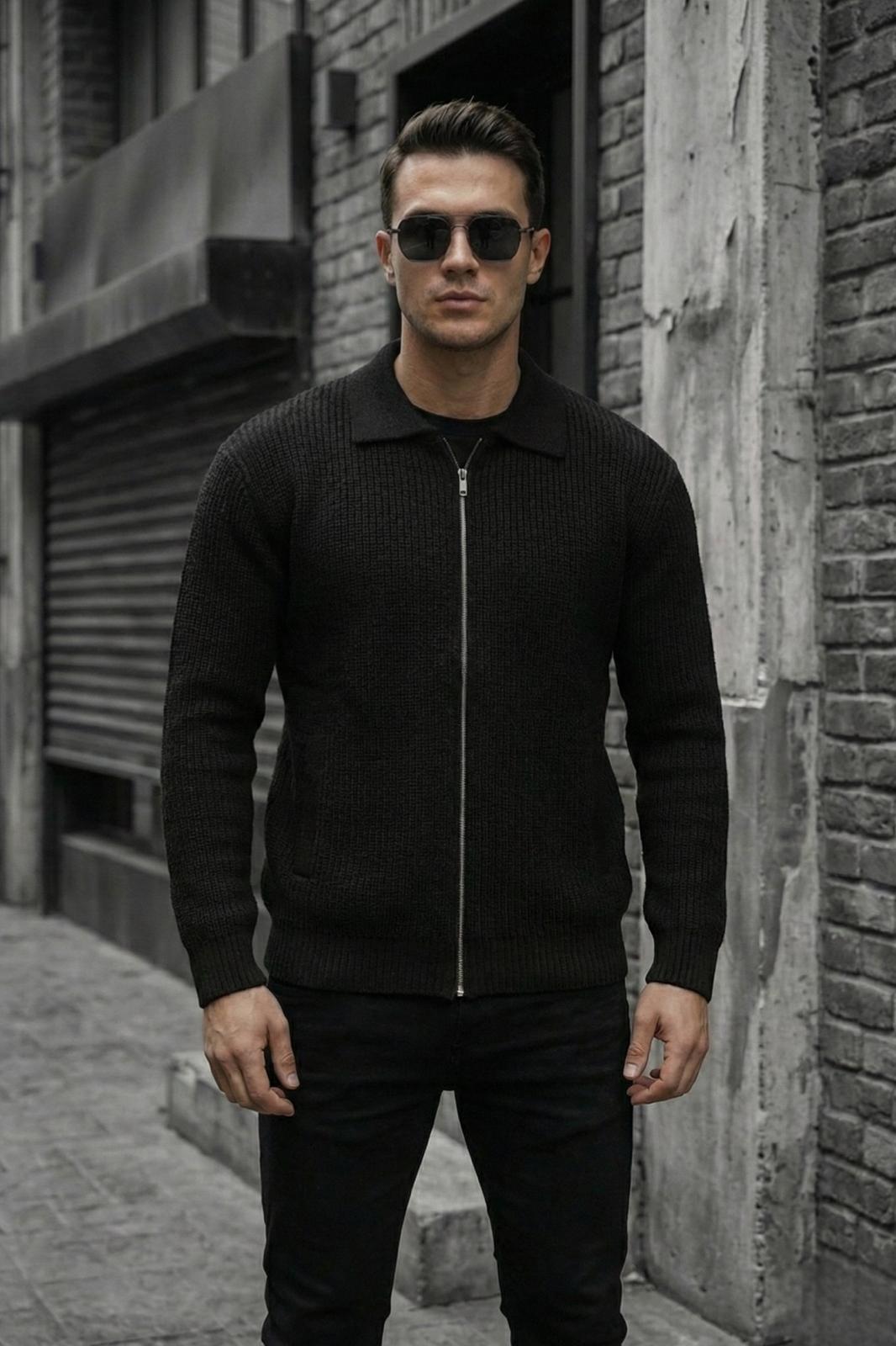 Mams Erkek Slim Fit Fermuarlı Polo Yaka Ribanalı Triko Hırka