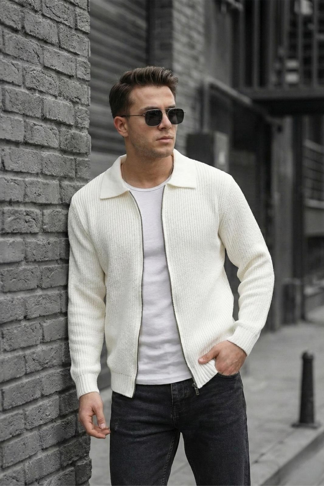 Mams Erkek Slim Fit Fermuarlı Polo Yaka Ribanalı Triko Hırka