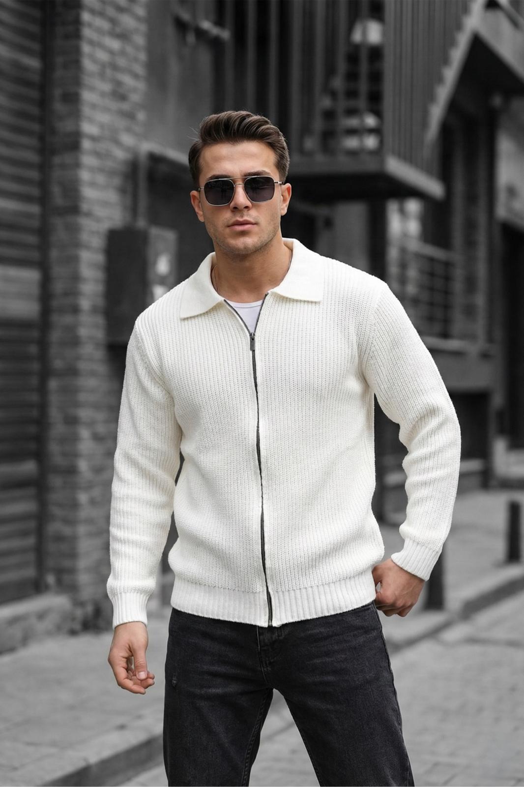 Mams Erkek Slim Fit Fermuarlı Polo Yaka Ribanalı Triko Hırka