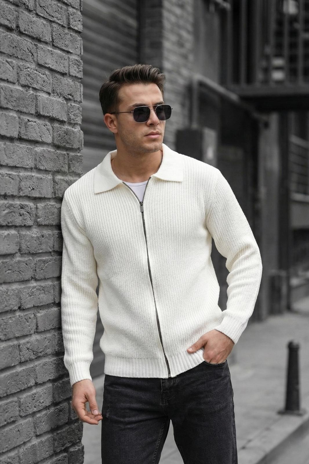 Mams Erkek Slim Fit Fermuarlı Polo Yaka Ribanalı Triko Hırka