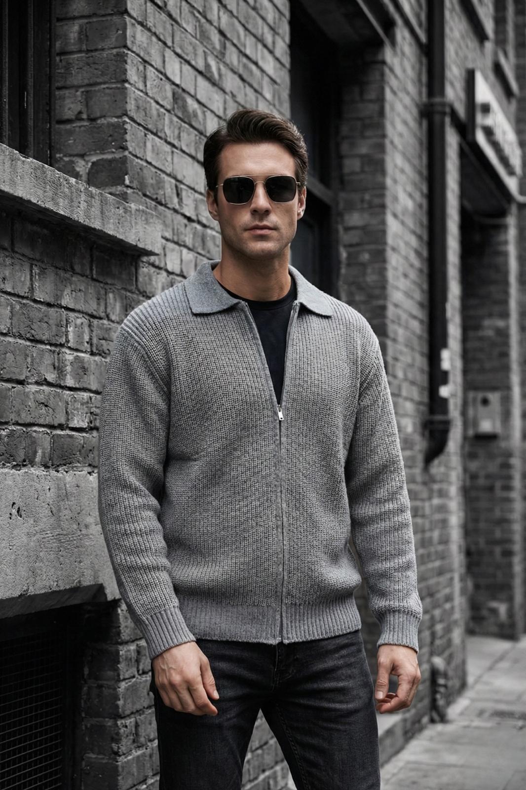 Mams Erkek Slim Fit Fermuarlı Polo Yaka Ribanalı Triko Hırka