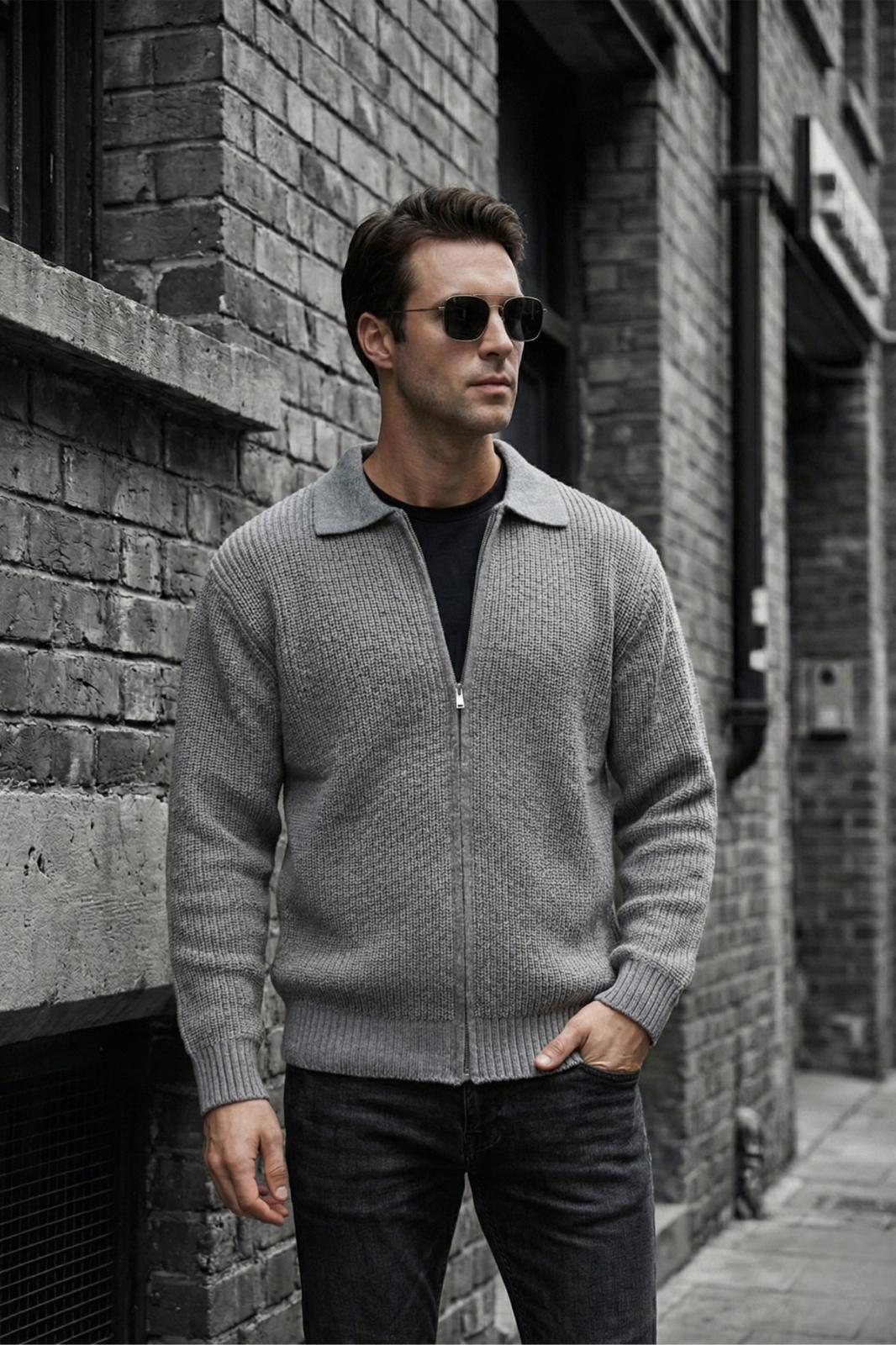 Mams Erkek Slim Fit Fermuarlı Polo Yaka Ribanalı Triko Hırka
