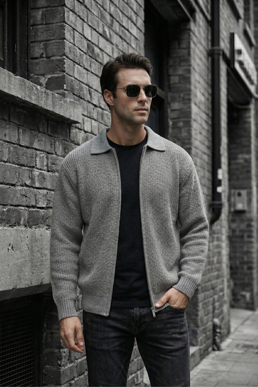Mams Erkek Slim Fit Fermuarlı Polo Yaka Ribanalı Triko Hırka