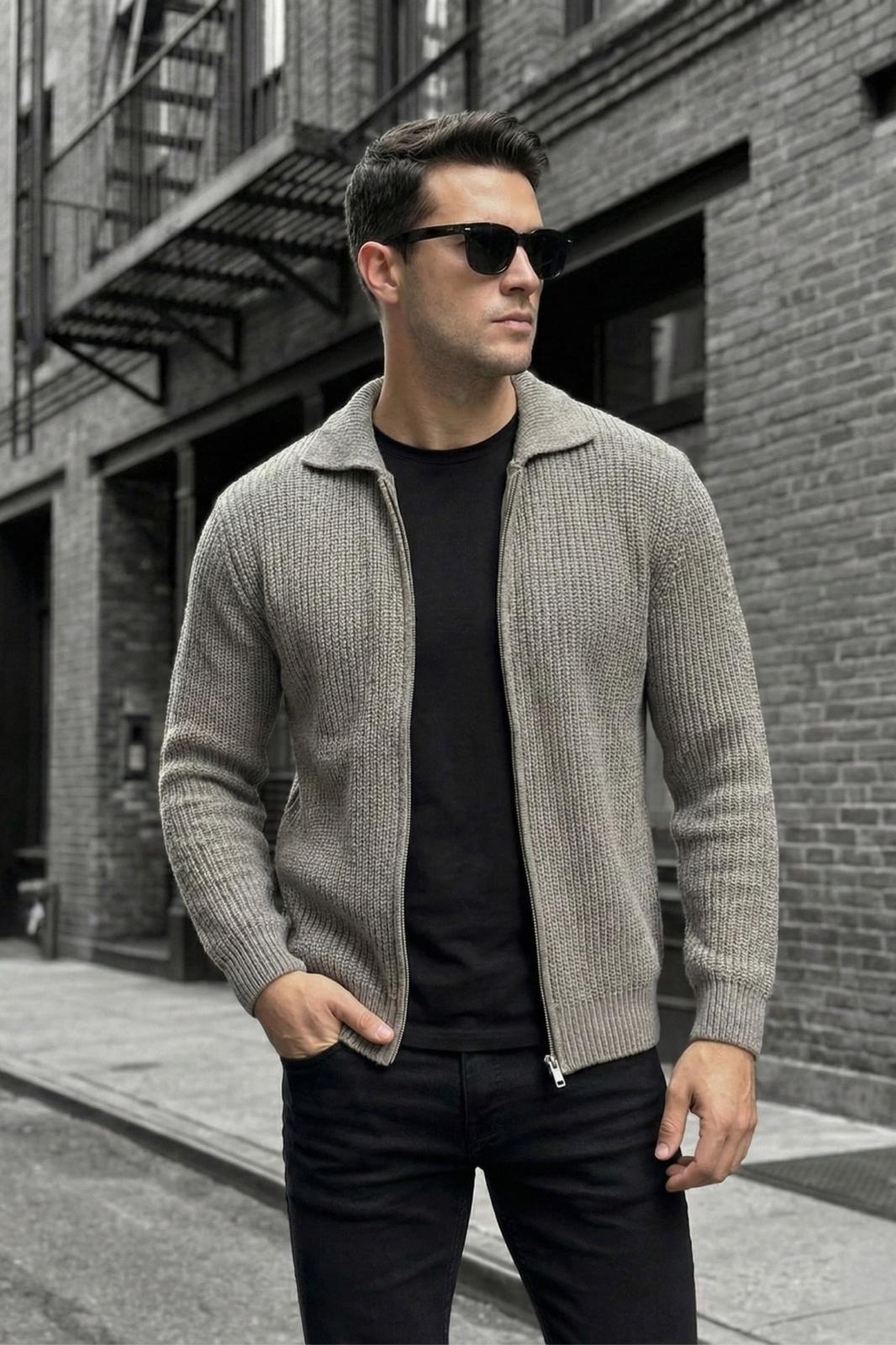 Mams Erkek Slim Fit Fermuarlı Polo Yaka Ribanalı Triko Hırka