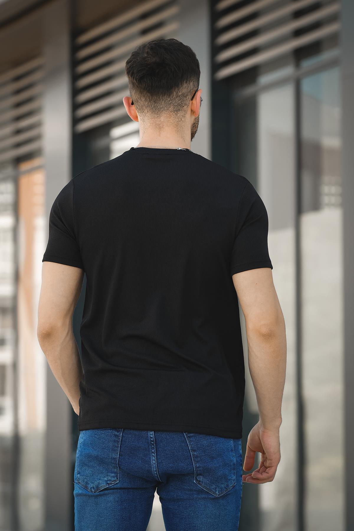 Mela Kolye Hediyeli Tek Cep Slim Fit Likralı Erkek Tshirt