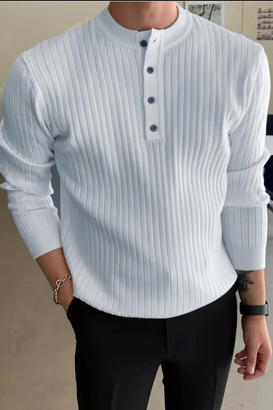 Memphis Slim Fit Düğmeli Henley Yaka Triko Kazak