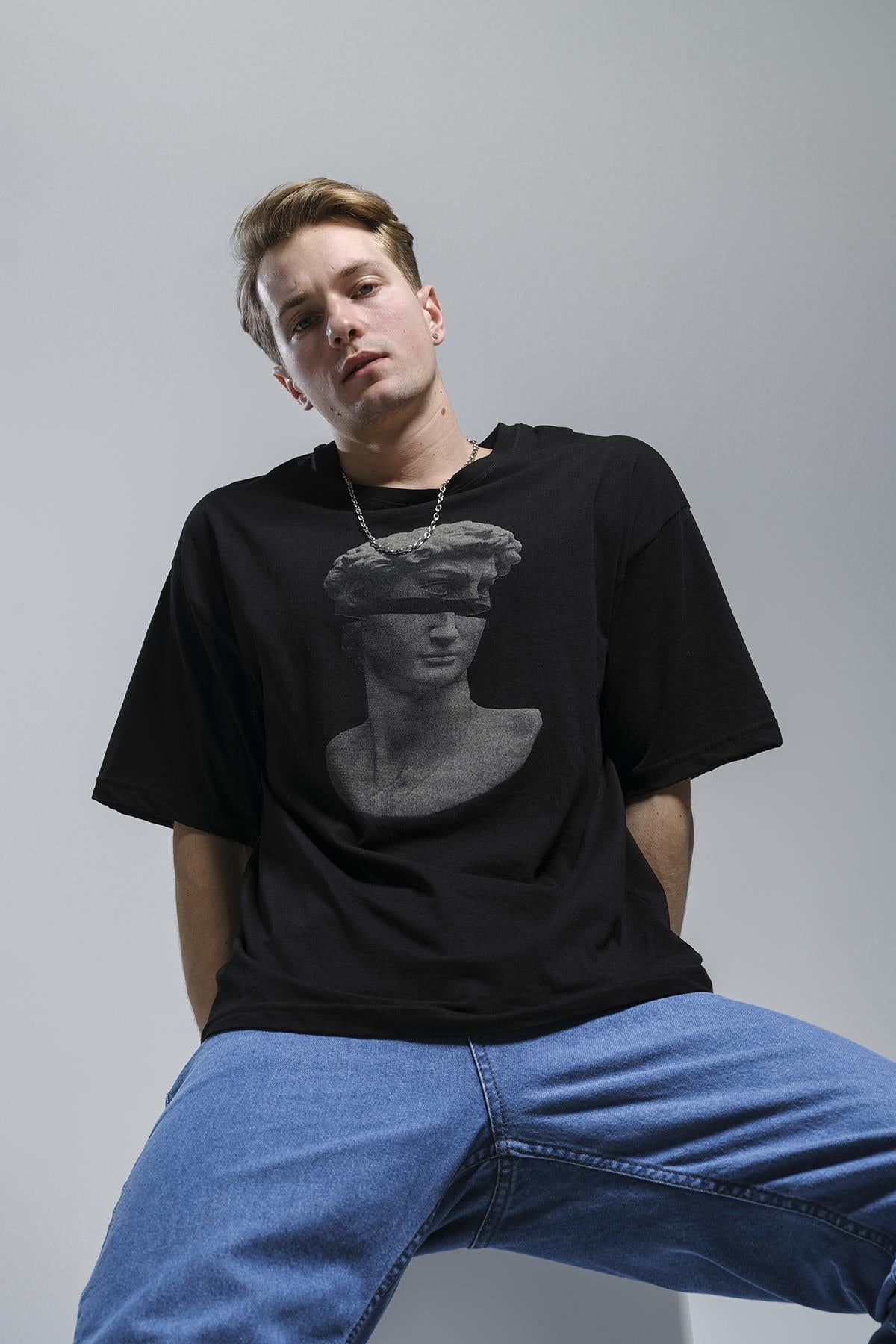 Michelangelo Heykel Baskılı Unisex Oversize Tshirt