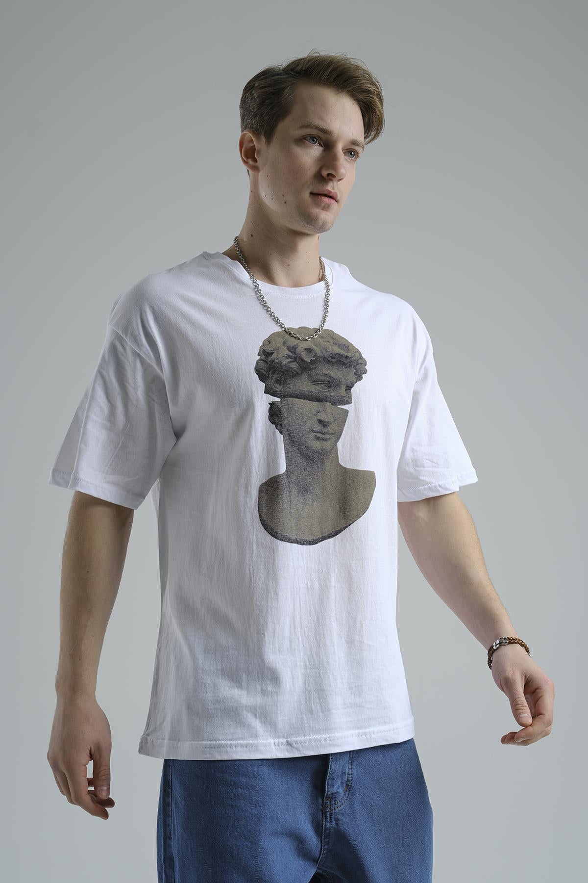 Michelangelo Heykel Baskılı Unisex Oversize Tshirt