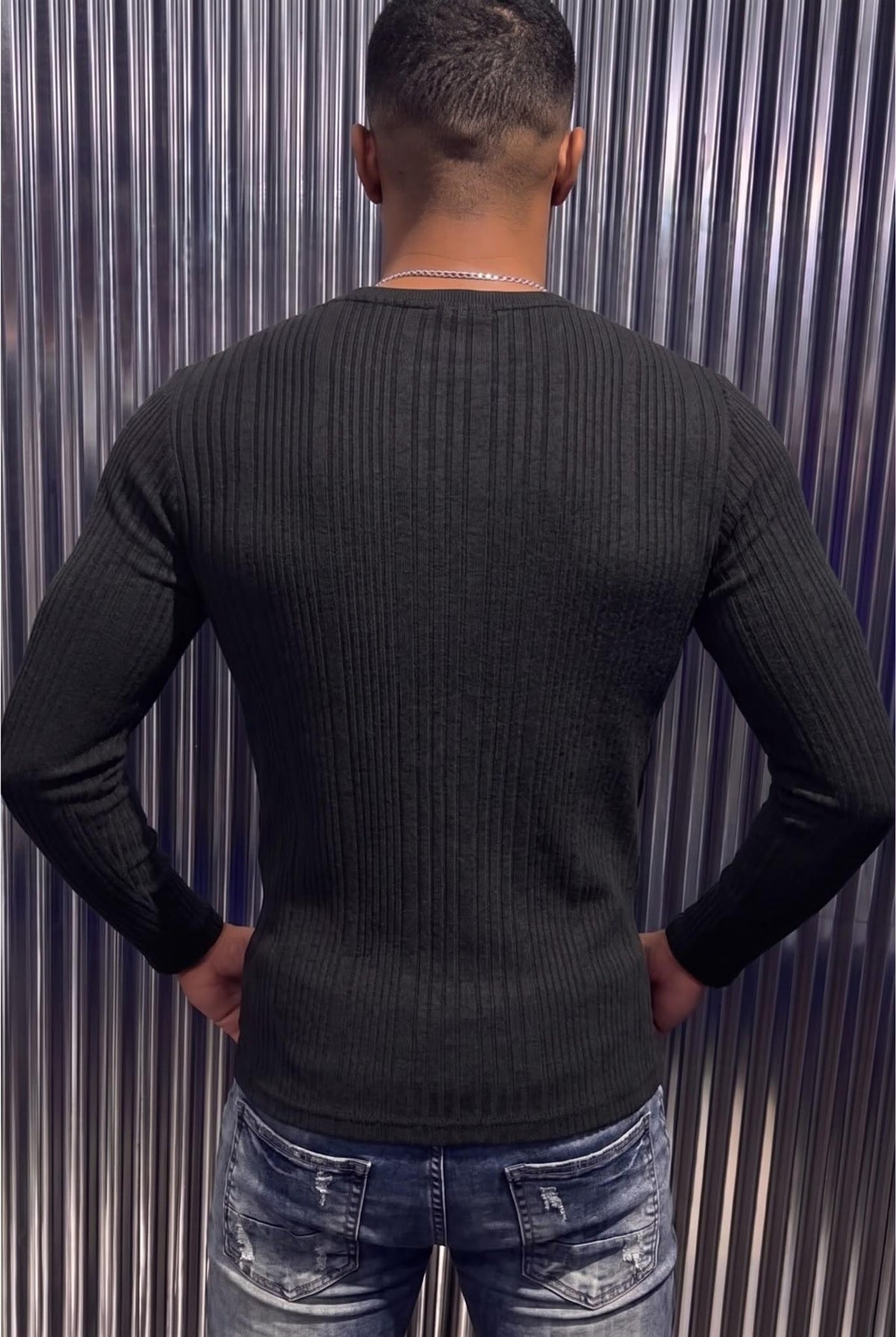 Mikx Erkek Düğmeli Likralı Fitilli Uzun Kollu Slim Fit Henley Yaka Tişört / Casual Günlük Bluz
