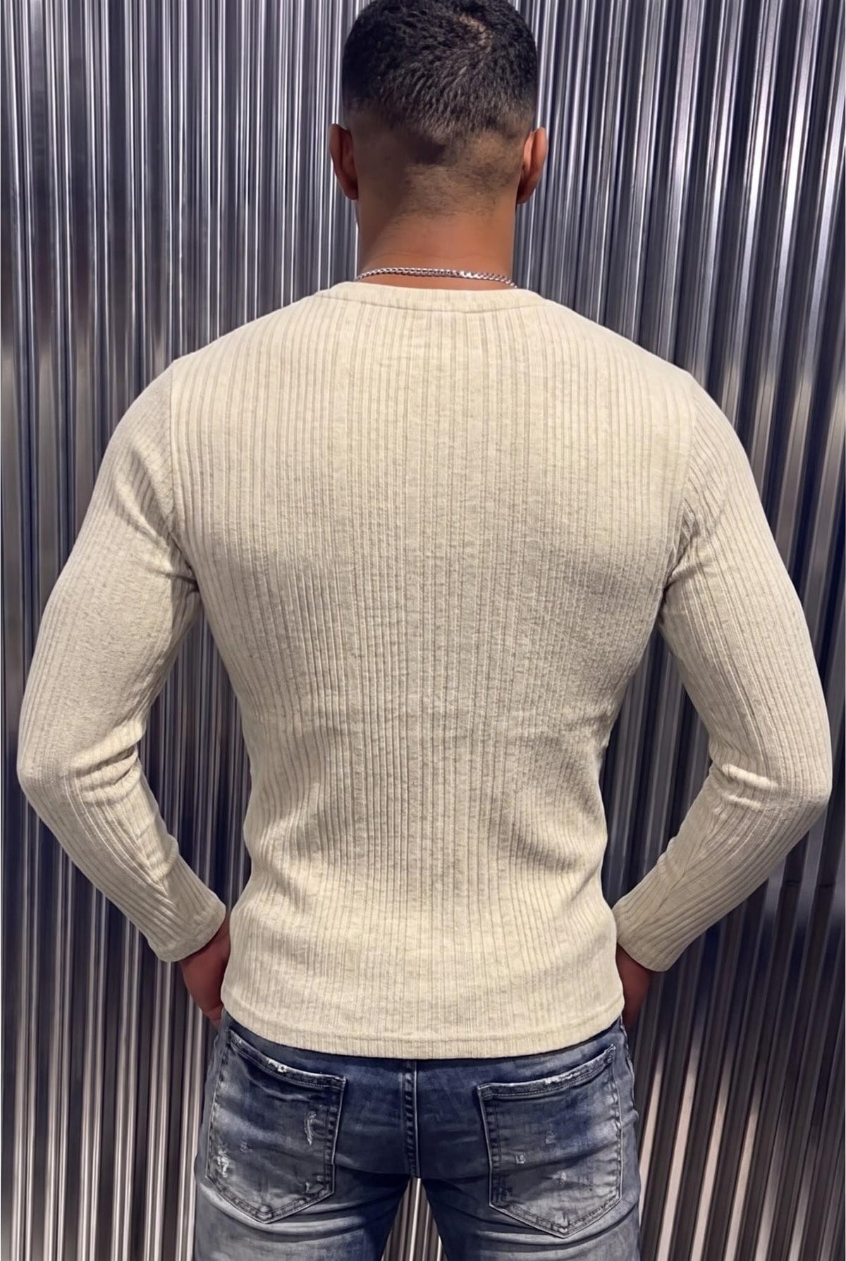Mikx Erkek Düğmeli Likralı Fitilli Uzun Kollu Slim Fit Henley Yaka Tişört / Casual Günlük Bluz
