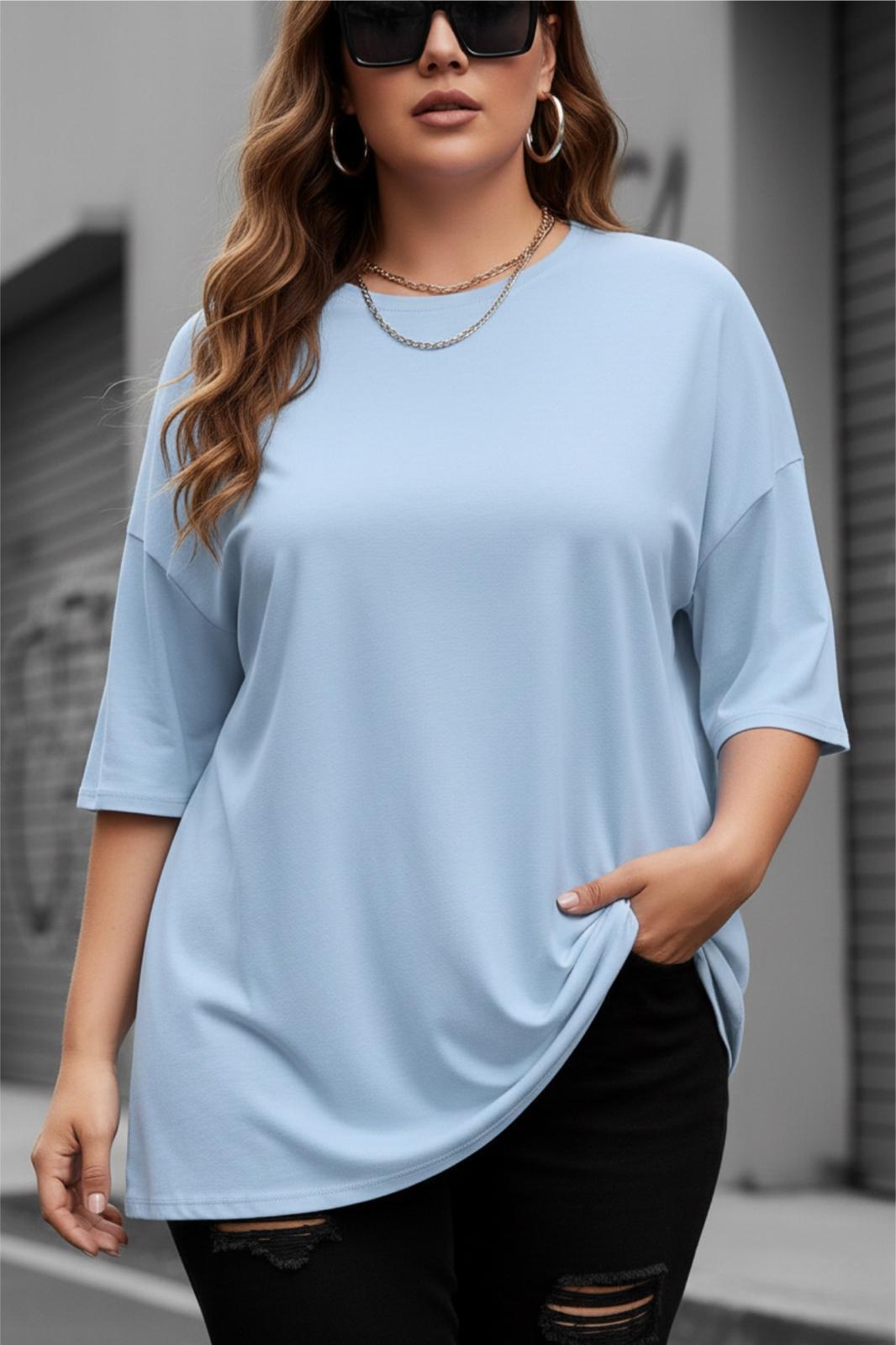 Mily Kadın Büyük Beden Battal Basic Bisiklet Yaka Pamuklu T-Shirt Rahat Kesim Unisex Sevgili Kombini