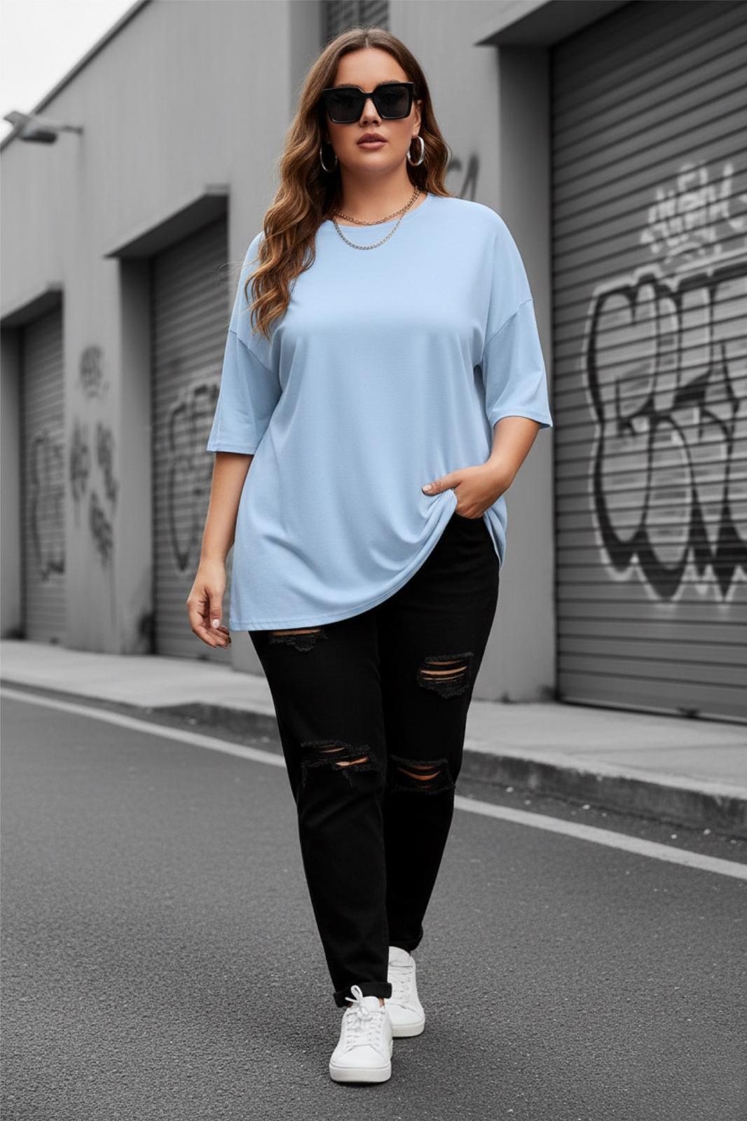 Mily Kadın Büyük Beden Battal Basic Bisiklet Yaka Pamuklu T-Shirt Rahat Kesim Unisex Sevgili Kombini