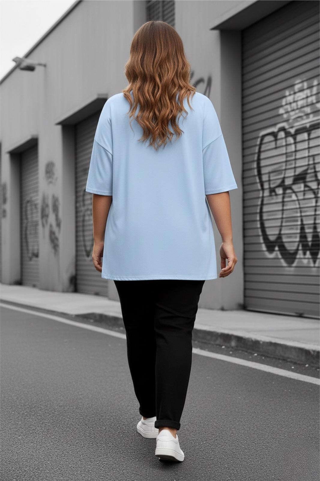 Mily Kadın Büyük Beden Battal Basic Bisiklet Yaka Pamuklu T-Shirt Rahat Kesim Unisex Sevgili Kombini