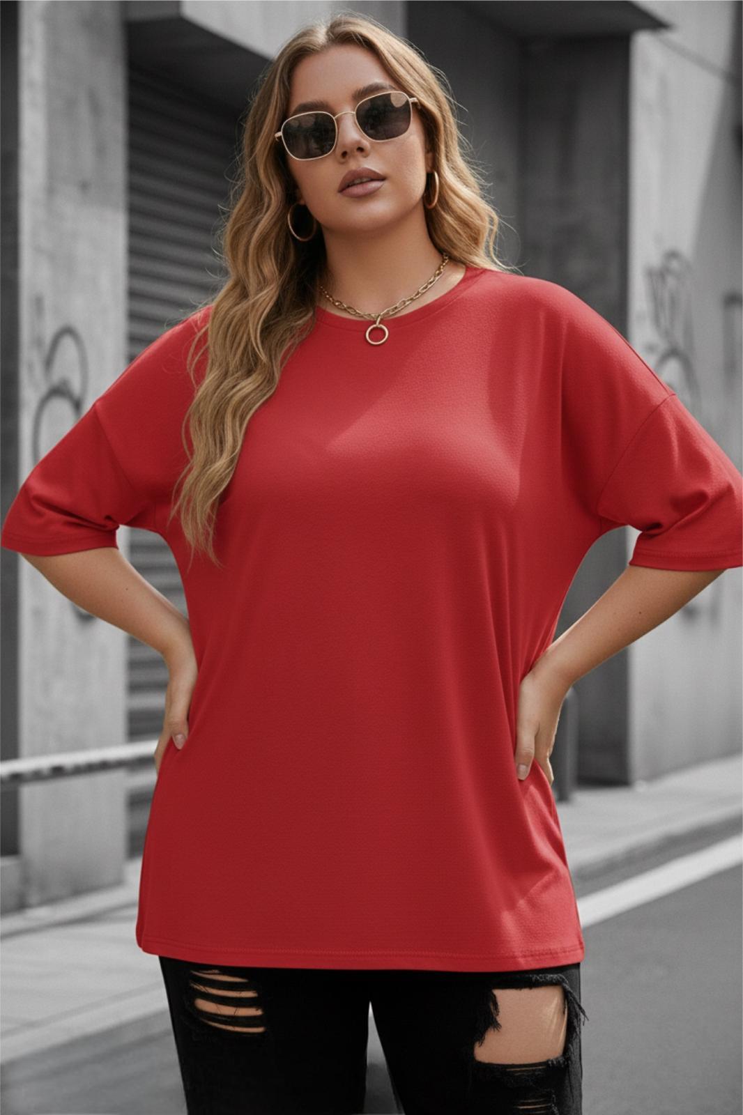 Mily Kadın Büyük Beden Battal Basic Bisiklet Yaka Pamuklu T-Shirt Rahat Kesim Unisex Sevgili Kombini
