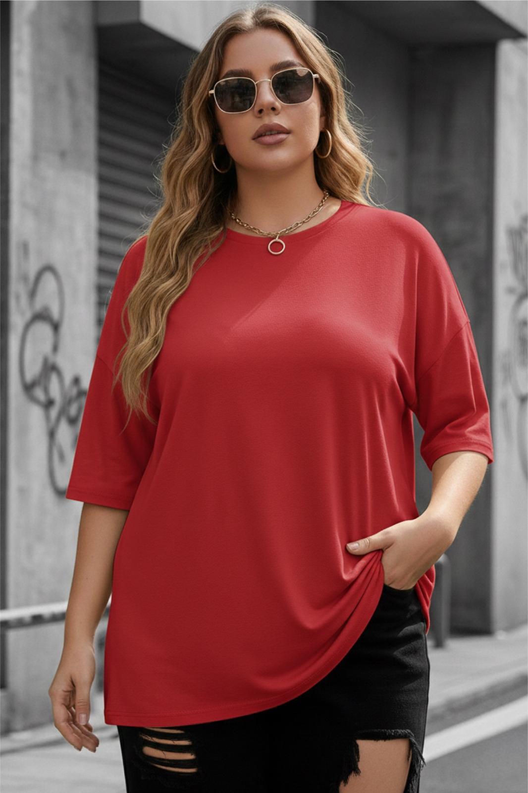 Mily Kadın Büyük Beden Battal Basic Bisiklet Yaka Pamuklu T-Shirt Rahat Kesim Unisex Sevgili Kombini