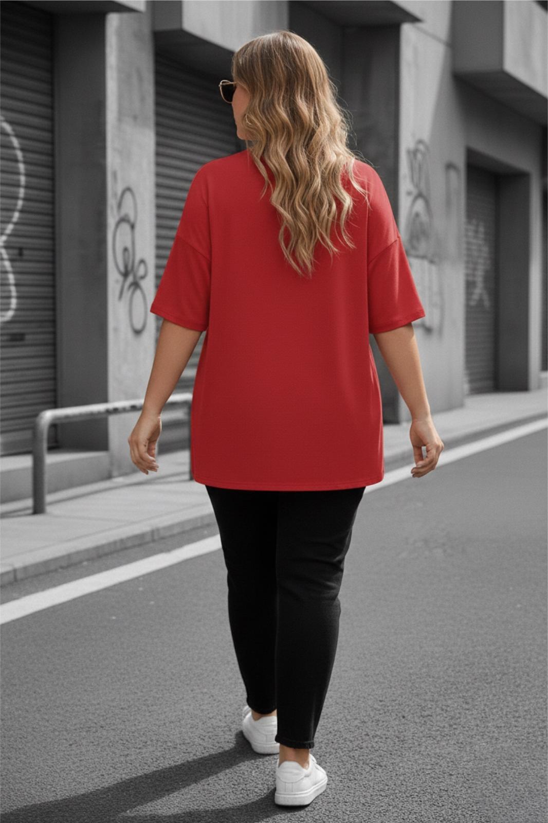 Mily Kadın Büyük Beden Battal Basic Bisiklet Yaka Pamuklu T-Shirt Rahat Kesim Unisex Sevgili Kombini