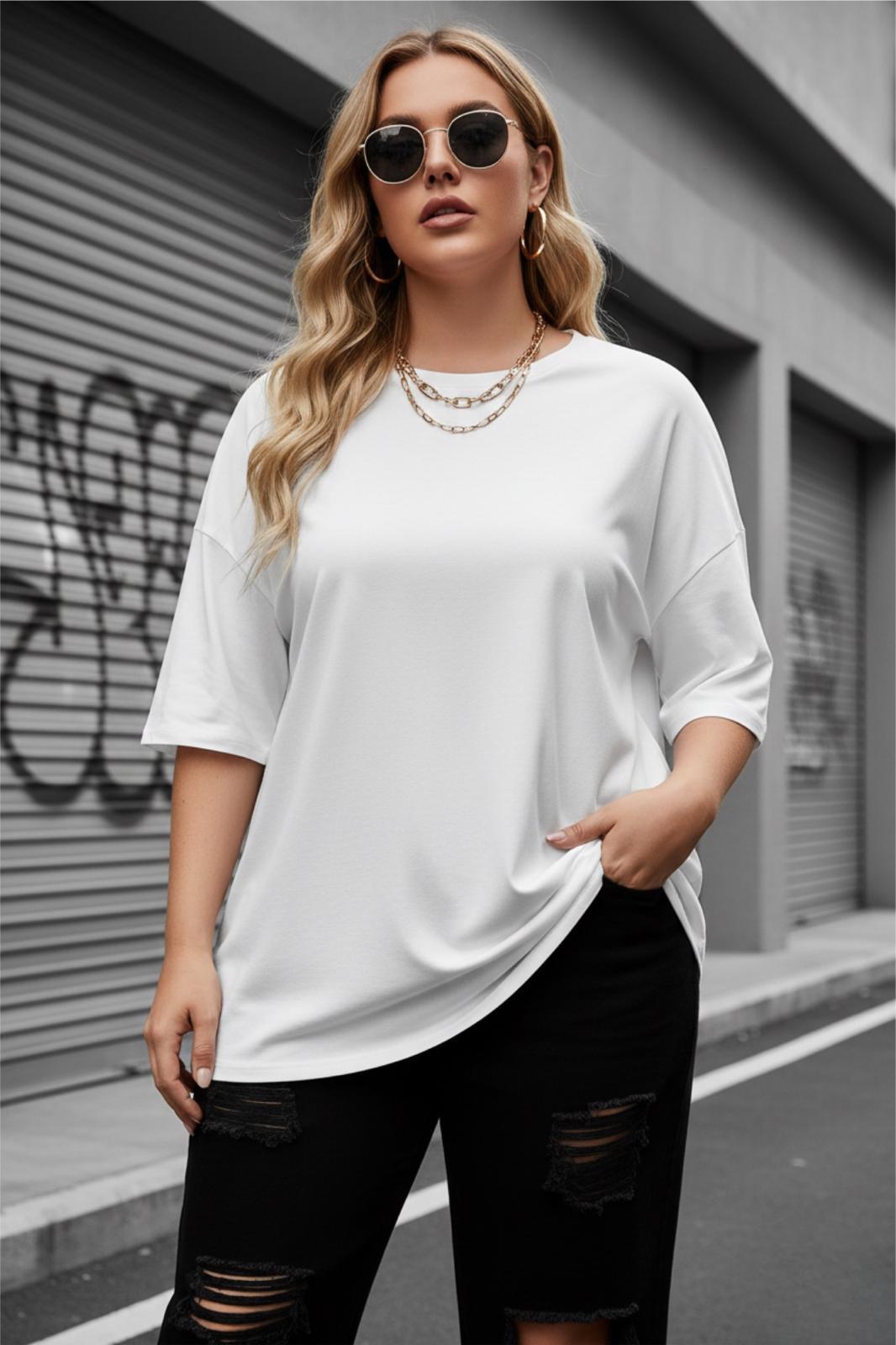 Mily Kadın Büyük Beden Battal Basic Bisiklet Yaka Pamuklu T-Shirt Rahat Kesim Unisex Sevgili Kombini