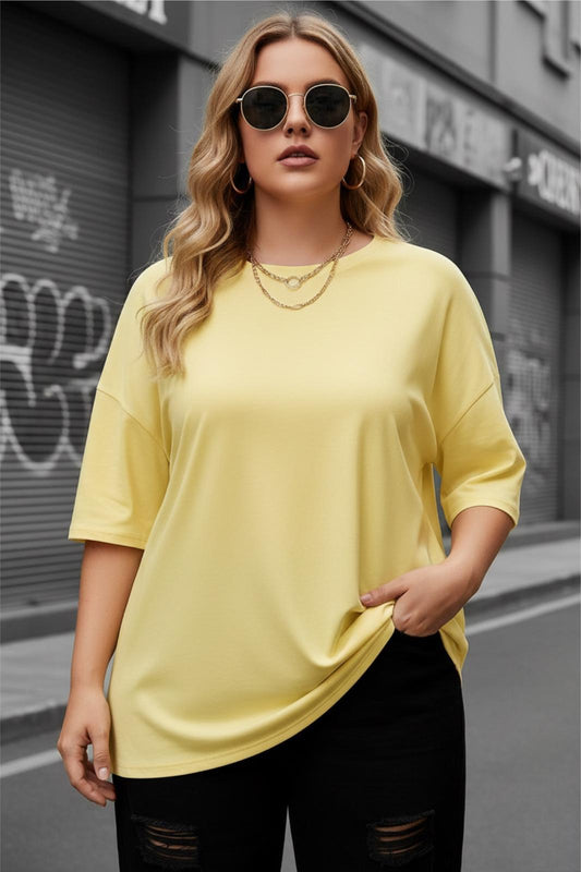 Mily Kadın Büyük Beden Battal Basic Bisiklet Yaka Pamuklu T-Shirt Rahat Kesim Unisex Sevgili Kombini