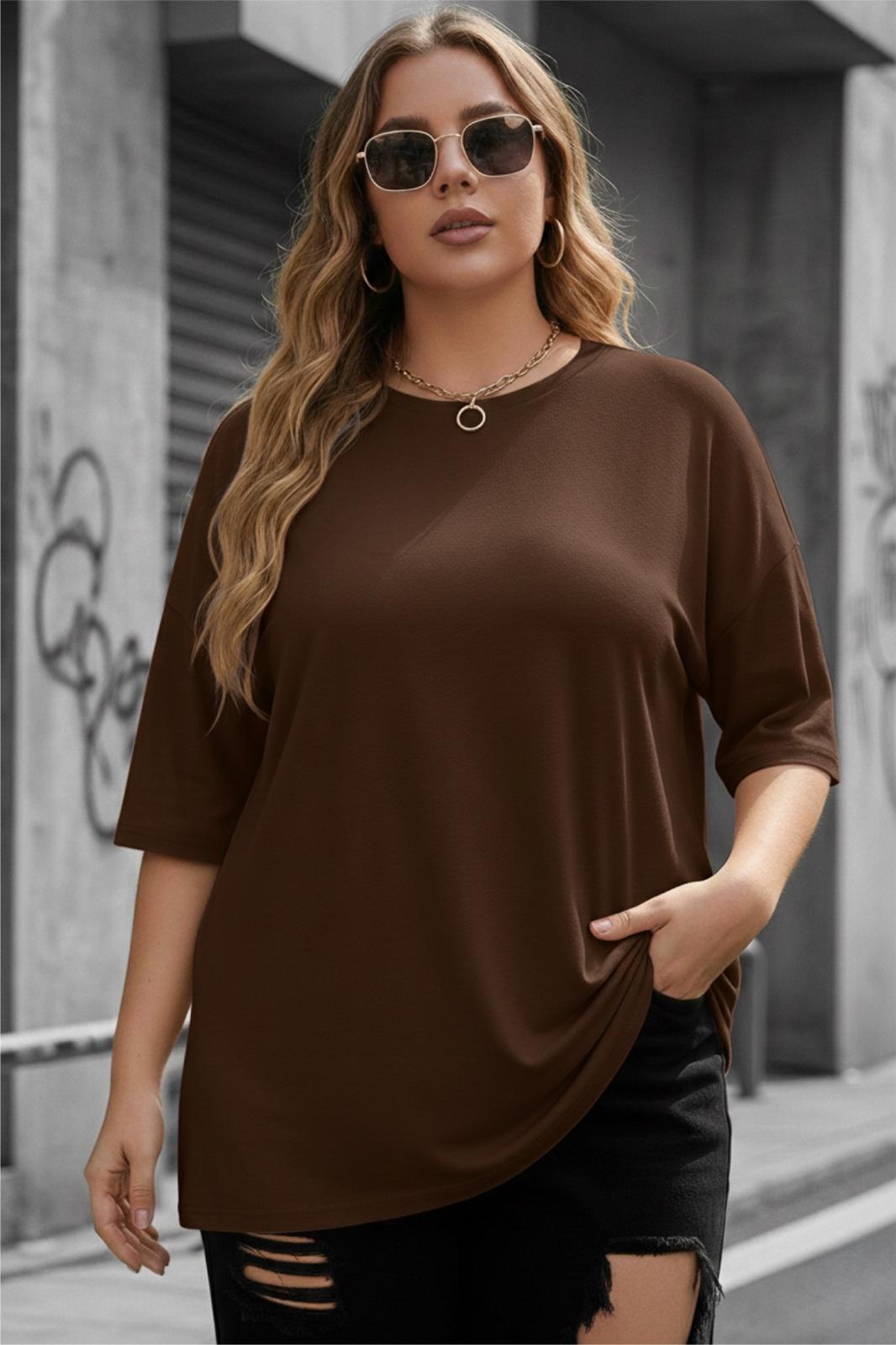 Mily Kadın Büyük Beden Battal Basic Bisiklet Yaka Pamuklu T-Shirt Rahat Kesim Unisex Sevgili Kombini
