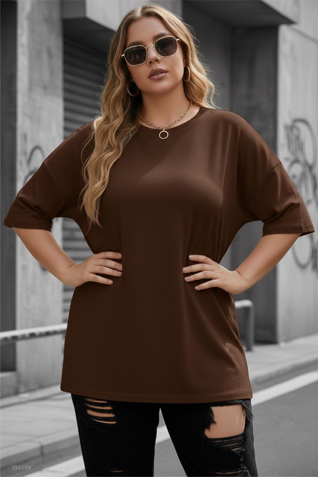 Mily Kadın Büyük Beden Battal Basic Bisiklet Yaka Pamuklu T-Shirt Rahat Kesim Unisex Sevgili Kombini