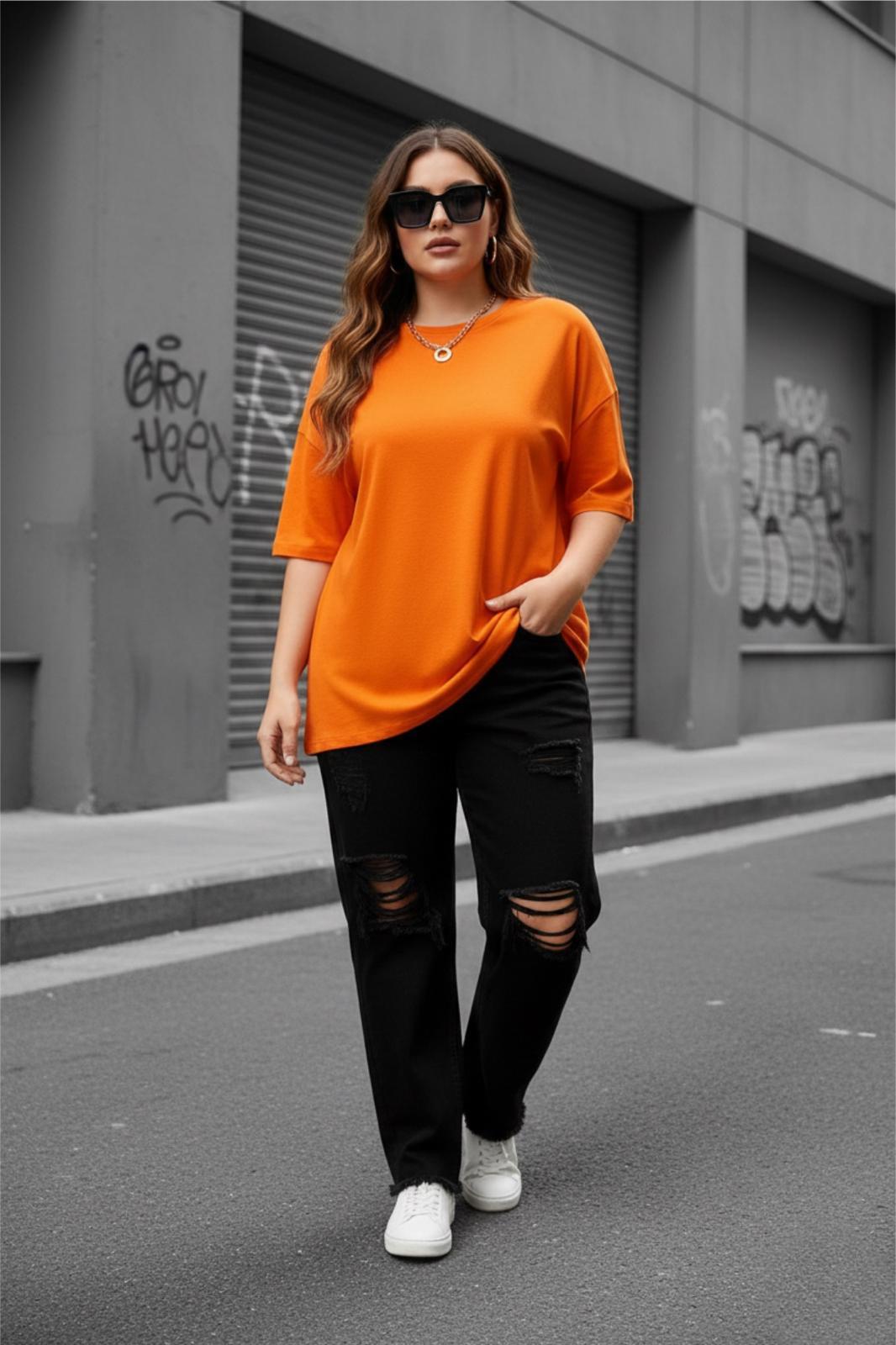 Mily Kadın Büyük Beden Battal Basic Bisiklet Yaka Pamuklu T-Shirt Rahat Kesim Unisex Sevgili Kombini