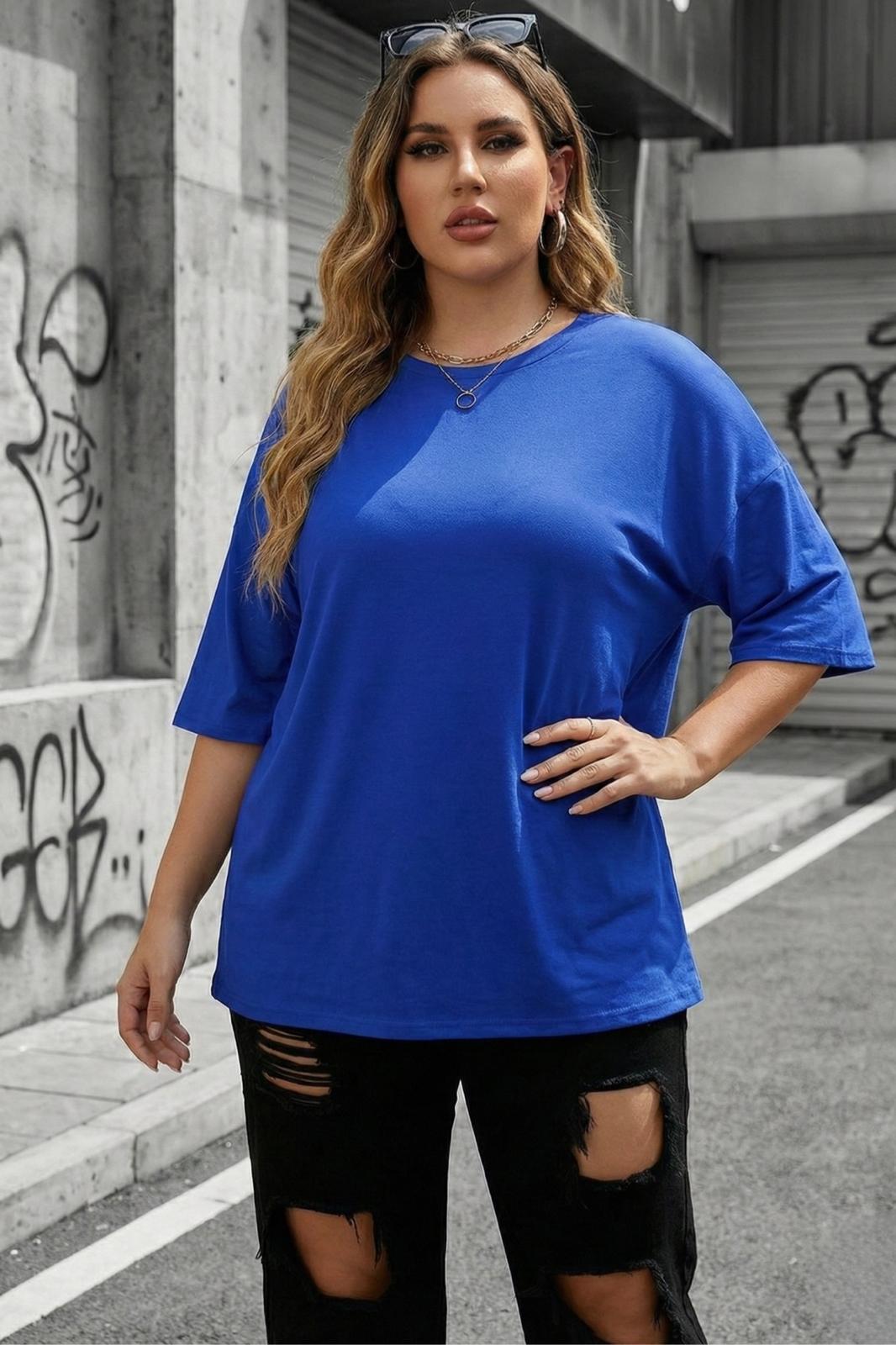 Mily Kadın Büyük Beden Battal Basic Bisiklet Yaka Pamuklu T-Shirt Rahat Kesim Unisex Sevgili Kombini