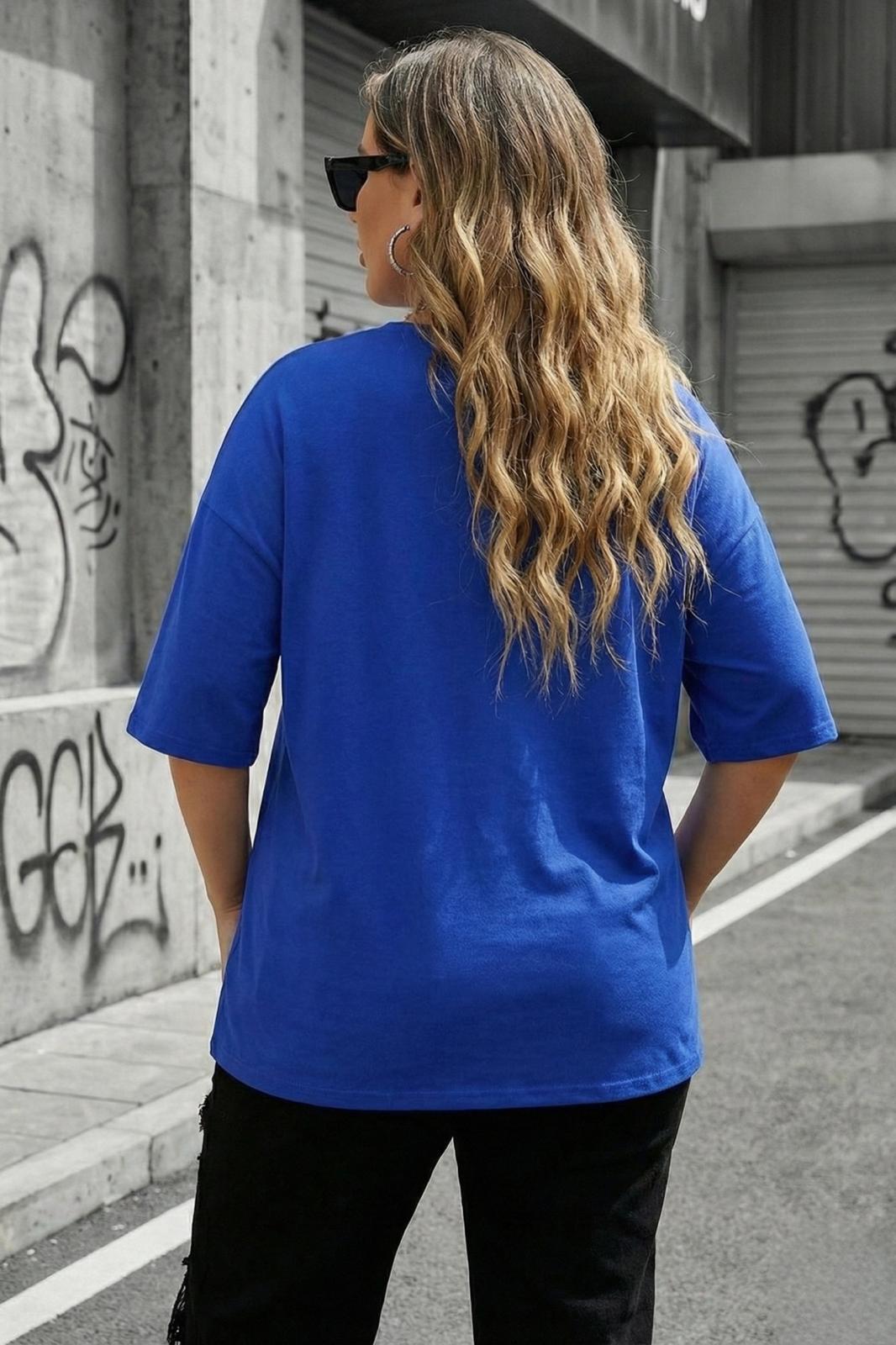 Mily Kadın Büyük Beden Battal Basic Bisiklet Yaka Pamuklu T-Shirt Rahat Kesim Unisex Sevgili Kombini