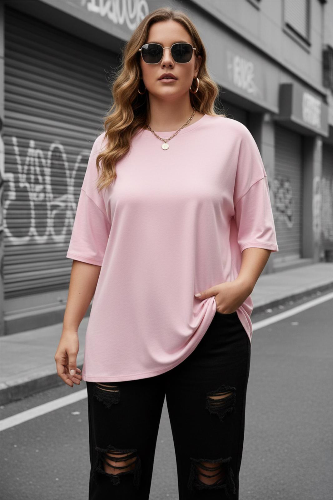 Mily Kadın Büyük Beden Battal Basic Bisiklet Yaka Pamuklu T-Shirt Rahat Kesim Unisex Sevgili Kombini