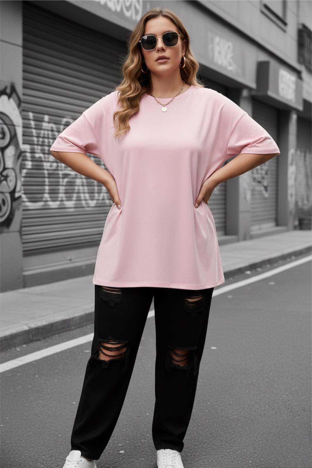 Mily Kadın Büyük Beden Battal Basic Bisiklet Yaka Pamuklu T-Shirt Rahat Kesim Unisex Sevgili Kombini