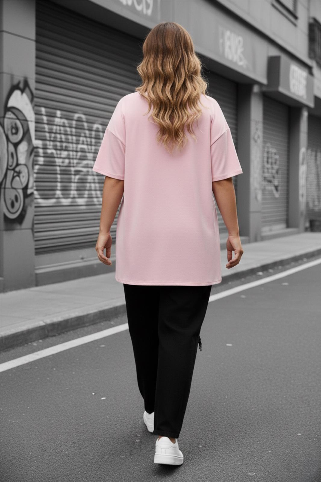 Mily Kadın Büyük Beden Battal Basic Bisiklet Yaka Pamuklu T-Shirt Rahat Kesim Unisex Sevgili Kombini