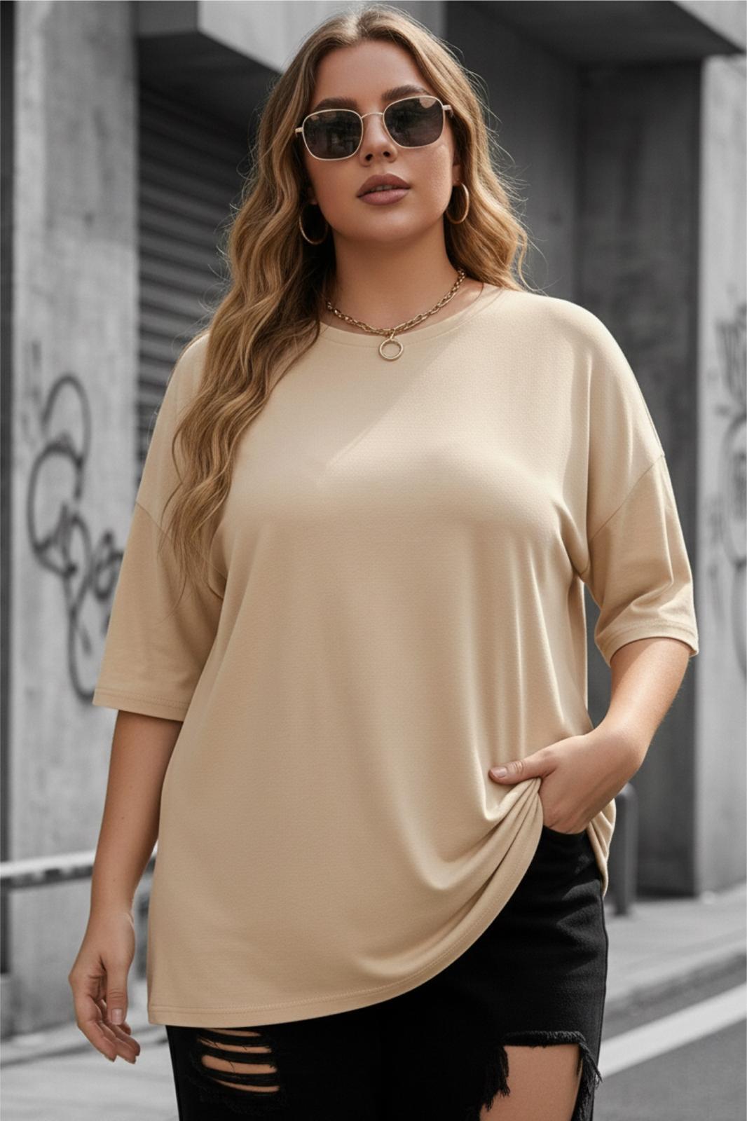 Mily Kadın Büyük Beden Battal Basic Bisiklet Yaka Pamuklu T-Shirt Rahat Kesim Unisex Sevgili Kombini