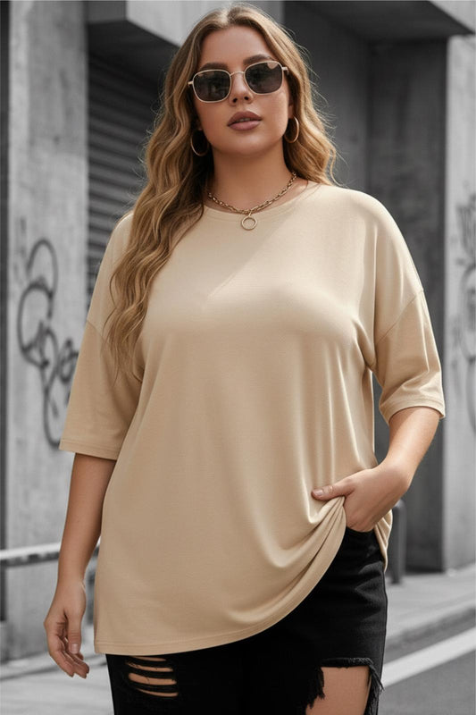 Mily Kadın Büyük Beden Battal Basic Bisiklet Yaka Pamuklu T-Shirt Rahat Kesim Unisex Sevgili Kombini