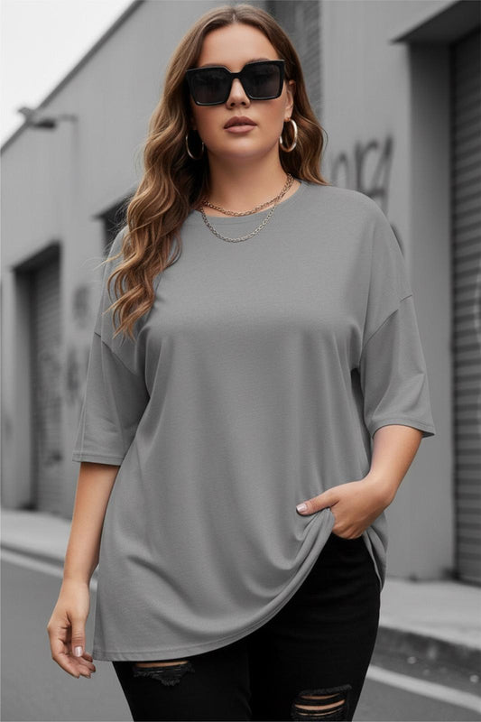 Mily Kadın Büyük Beden Battal Basic Bisiklet Yaka Pamuklu T-Shirt Rahat Kesim Unisex Sevgili Kombini