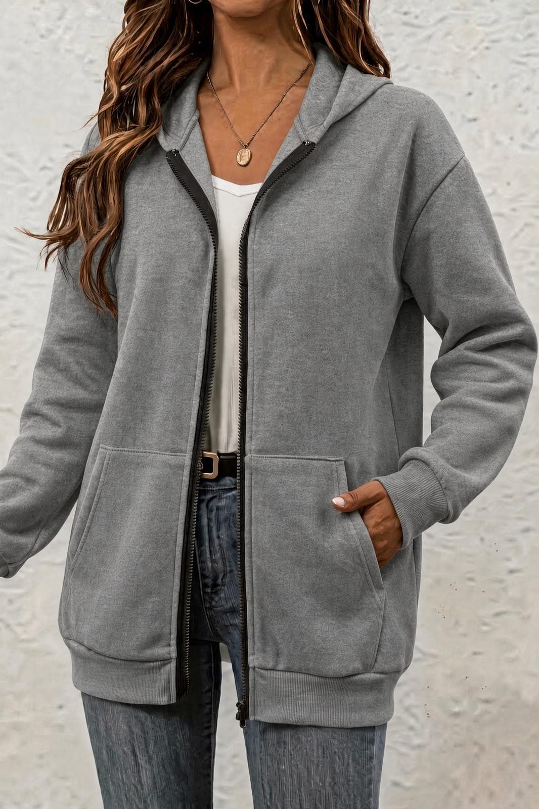 Moxy Unisex Fermuarlı Kapüşonlu İki İplik Şardonlu Sweatshirt Rahat Kalıp Kanguru Cepli Basic Hırka