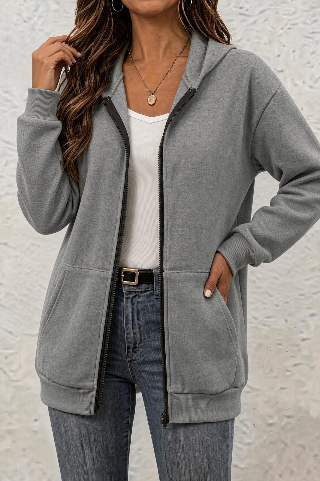 Moxy Unisex Fermuarlı Kapüşonlu İki İplik Şardonlu Sweatshirt Rahat Kalıp Kanguru Cepli Basic Hırka