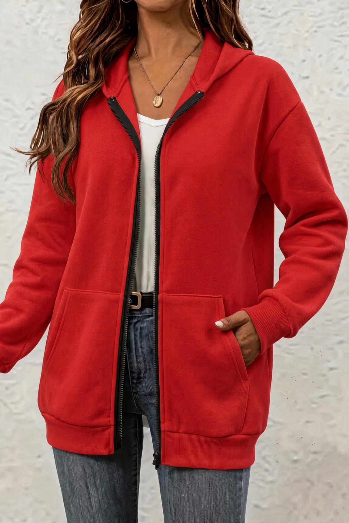Moxy Unisex Fermuarlı Kapüşonlu İki İplik Şardonlu Sweatshirt Rahat Kalıp Kanguru Cepli Basic Hırka