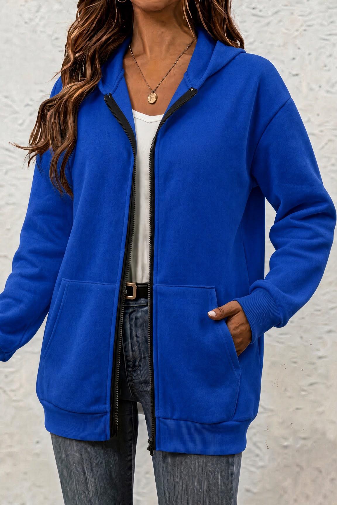 Moxy Unisex Fermuarlı Kapüşonlu İki İplik Şardonlu Sweatshirt Rahat Kalıp Kanguru Cepli Basic Hırka