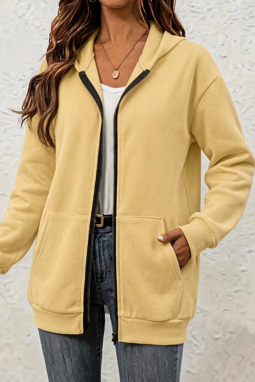 Moxy Unisex Fermuarlı Kapüşonlu İki İplik Şardonlu Sweatshirt Rahat Kalıp Kanguru Cepli Basic Hırka