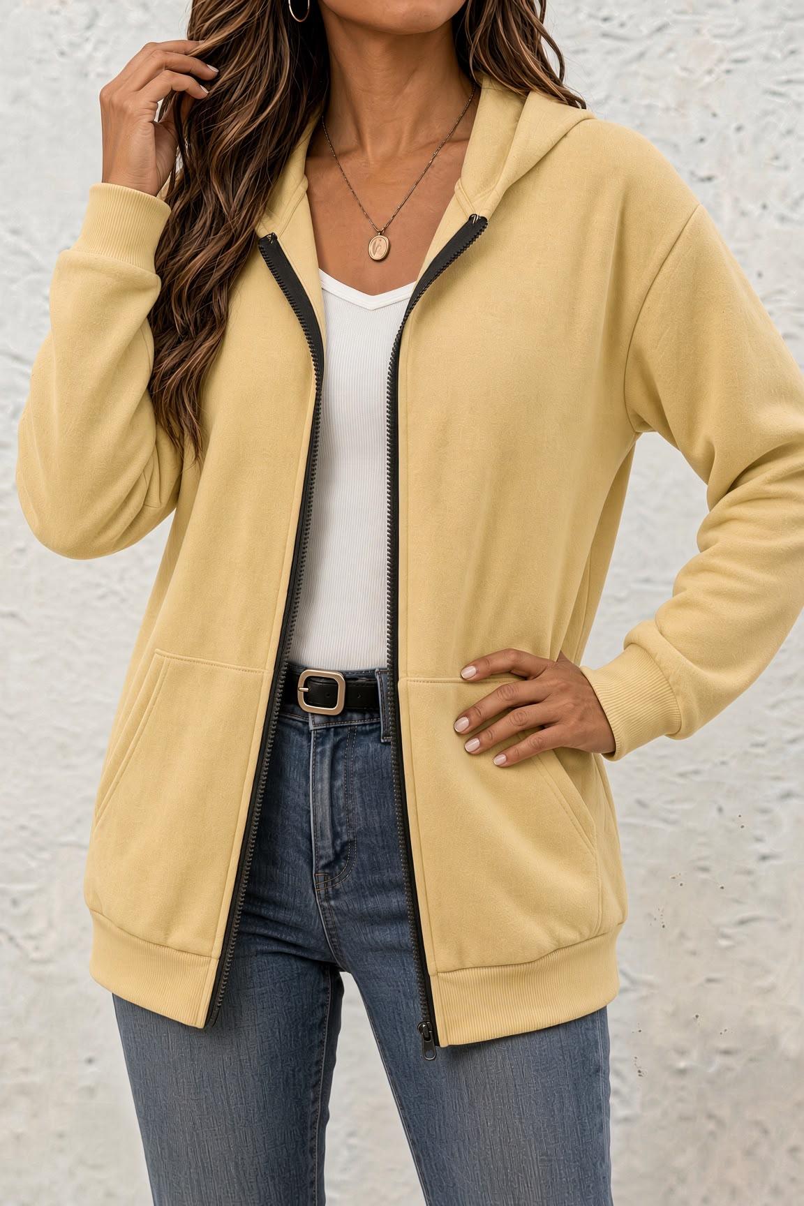 Moxy Unisex Fermuarlı Kapüşonlu İki İplik Şardonlu Sweatshirt Rahat Kalıp Kanguru Cepli Basic Hırka