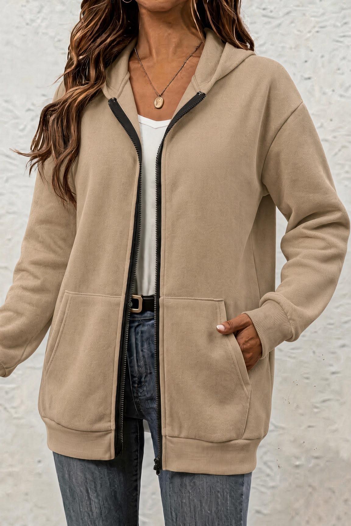 Moxy Unisex Fermuarlı Kapüşonlu İki İplik Şardonlu Sweatshirt Rahat Kalıp Kanguru Cepli Basic Hırka