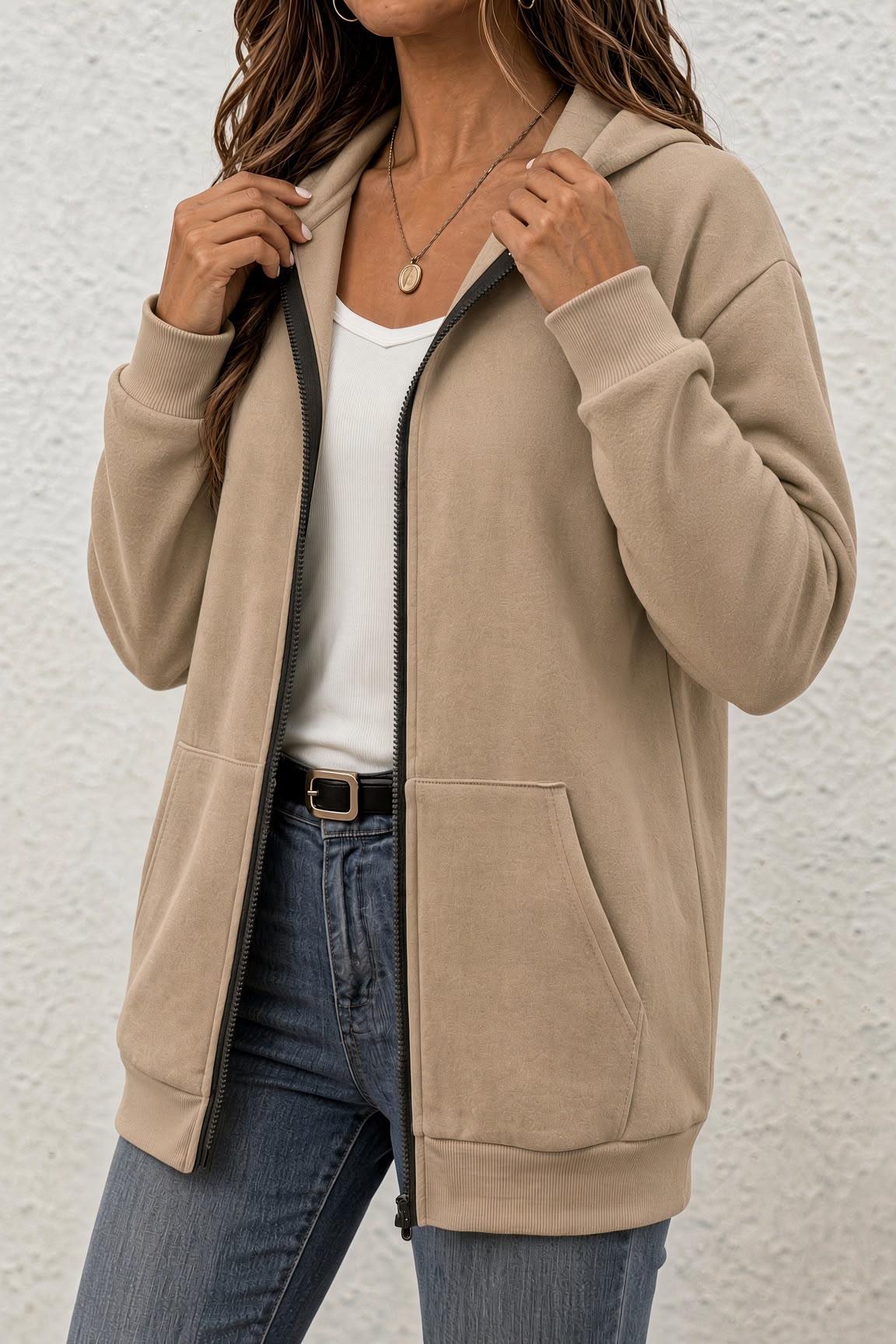 Moxy Unisex Fermuarlı Kapüşonlu İki İplik Şardonlu Sweatshirt Rahat Kalıp Kanguru Cepli Basic Hırka
