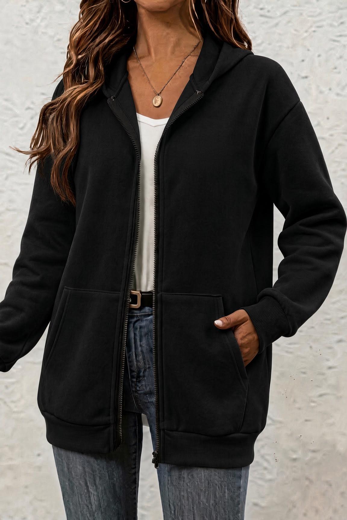 Moxy Unisex Fermuarlı Kapüşonlu İki İplik Şardonlu Sweatshirt Rahat Kalıp Kanguru Cepli Basic Hırka