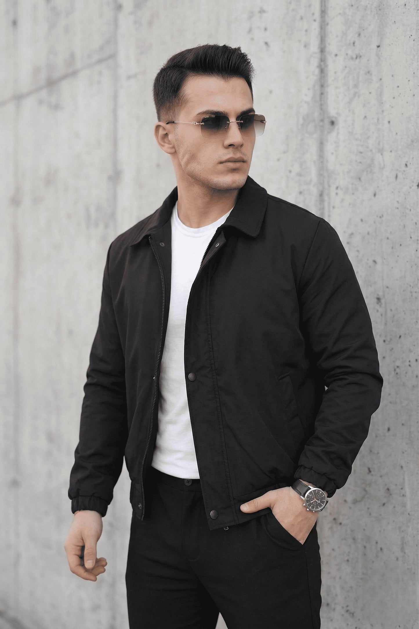 Muxi Slim Fit Fermuarlı ve Çıtçıt Korumalı Astarlı Suya Dayanıklı Erkek Mevsimlik Bomber Ceket