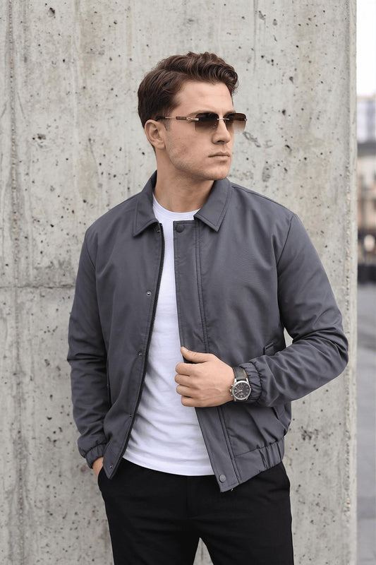 Muxi Slim Fit Fermuarlı ve Çıtçıt Korumalı Astarlı Suya Dayanıklı Erkek Mevsimlik Bomber Ceket