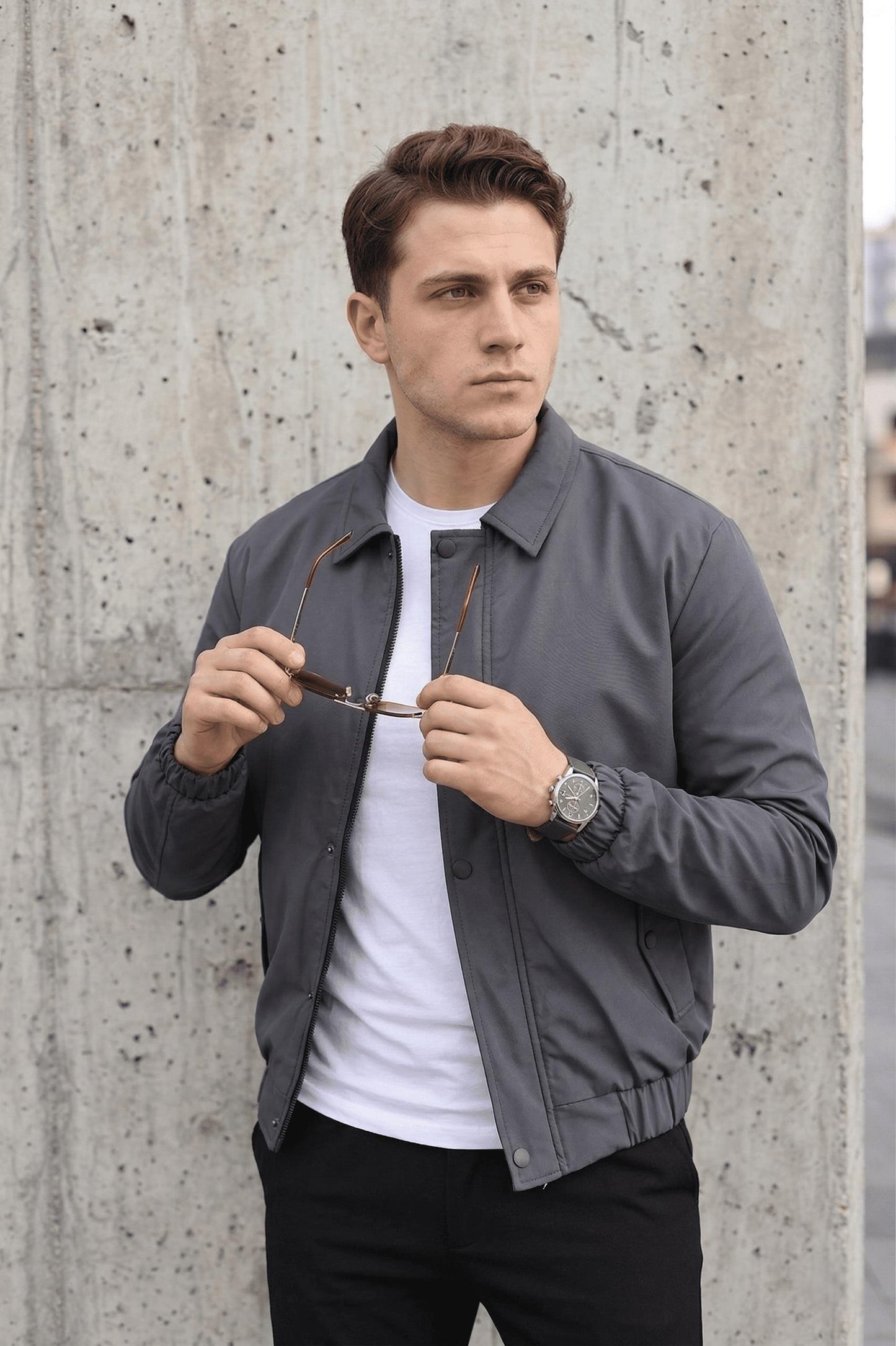Muxi Slim Fit Fermuarlı ve Çıtçıt Korumalı Astarlı Suya Dayanıklı Erkek Mevsimlik Bomber Ceket