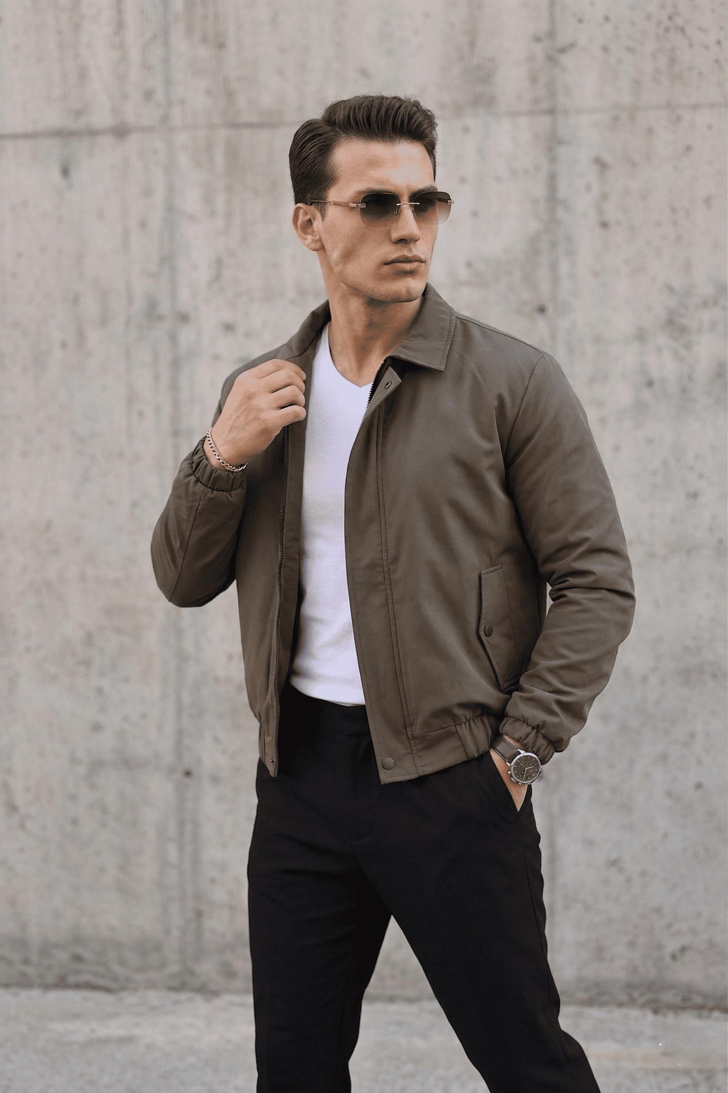 Muxi Slim Fit Fermuarlı ve Çıtçıt Korumalı Astarlı Suya Dayanıklı Erkek Mevsimlik Bomber Ceket