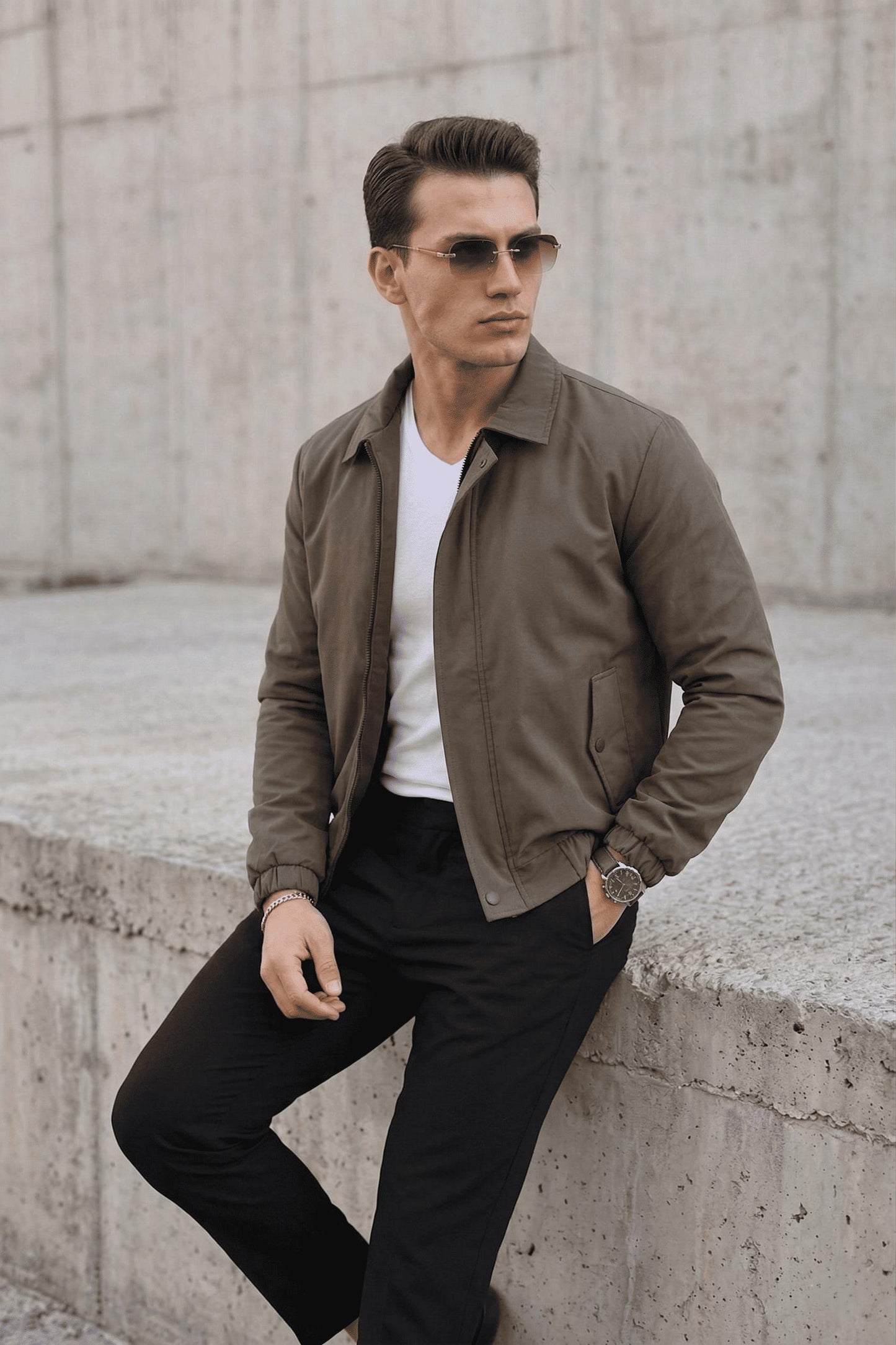 Muxi Slim Fit Fermuarlı ve Çıtçıt Korumalı Astarlı Suya Dayanıklı Erkek Mevsimlik Bomber Ceket